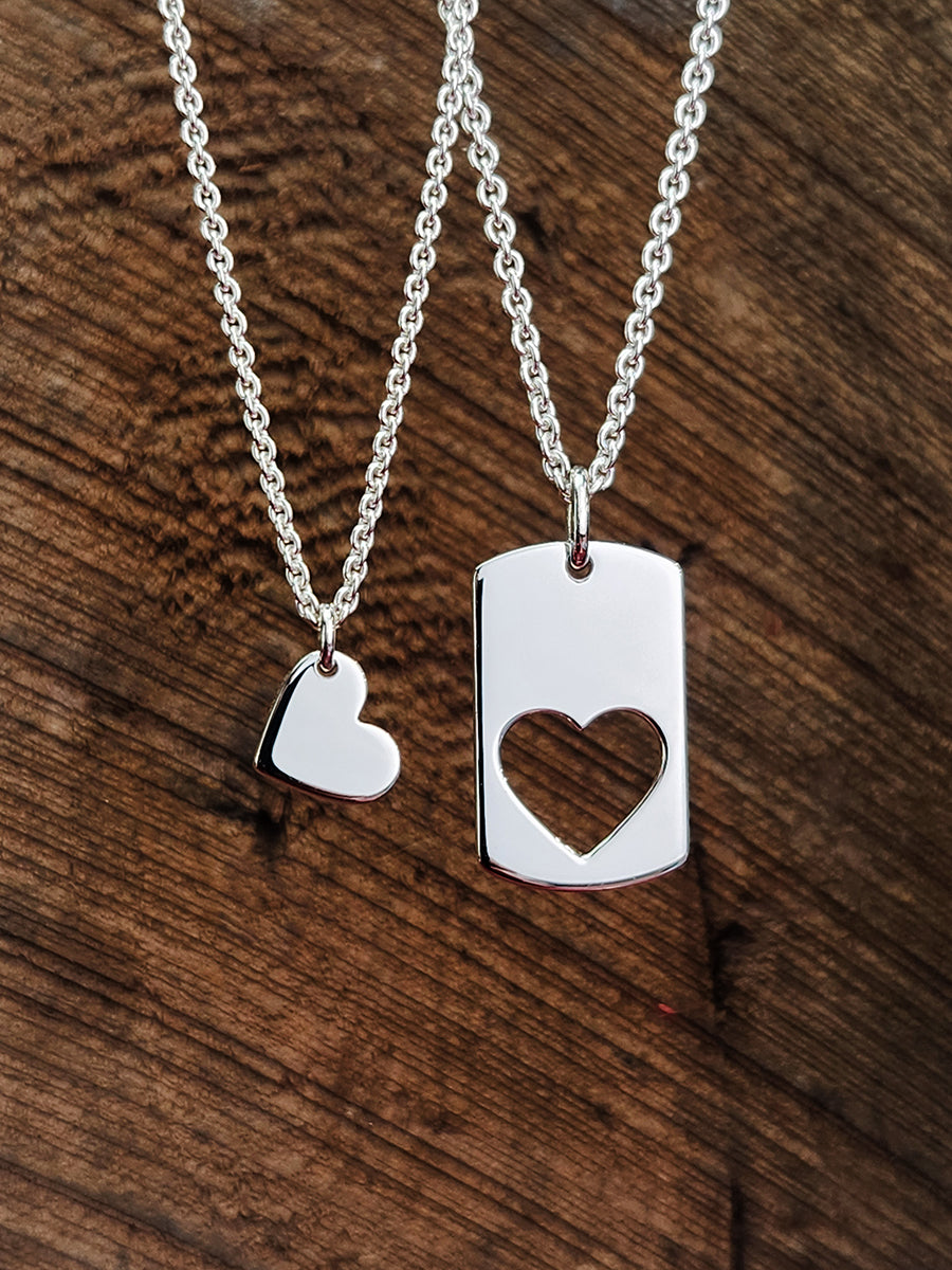 Silver Heart and Dog Tag Puzzle Necklace Set – Jak Figler Designs