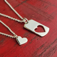 Load image into Gallery viewer, Silver Heart and Dog Tag Puzzle Necklace Set