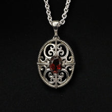 Load image into Gallery viewer, 3D Filigree and 8x6mm Garnet Sterling Silver Pendant