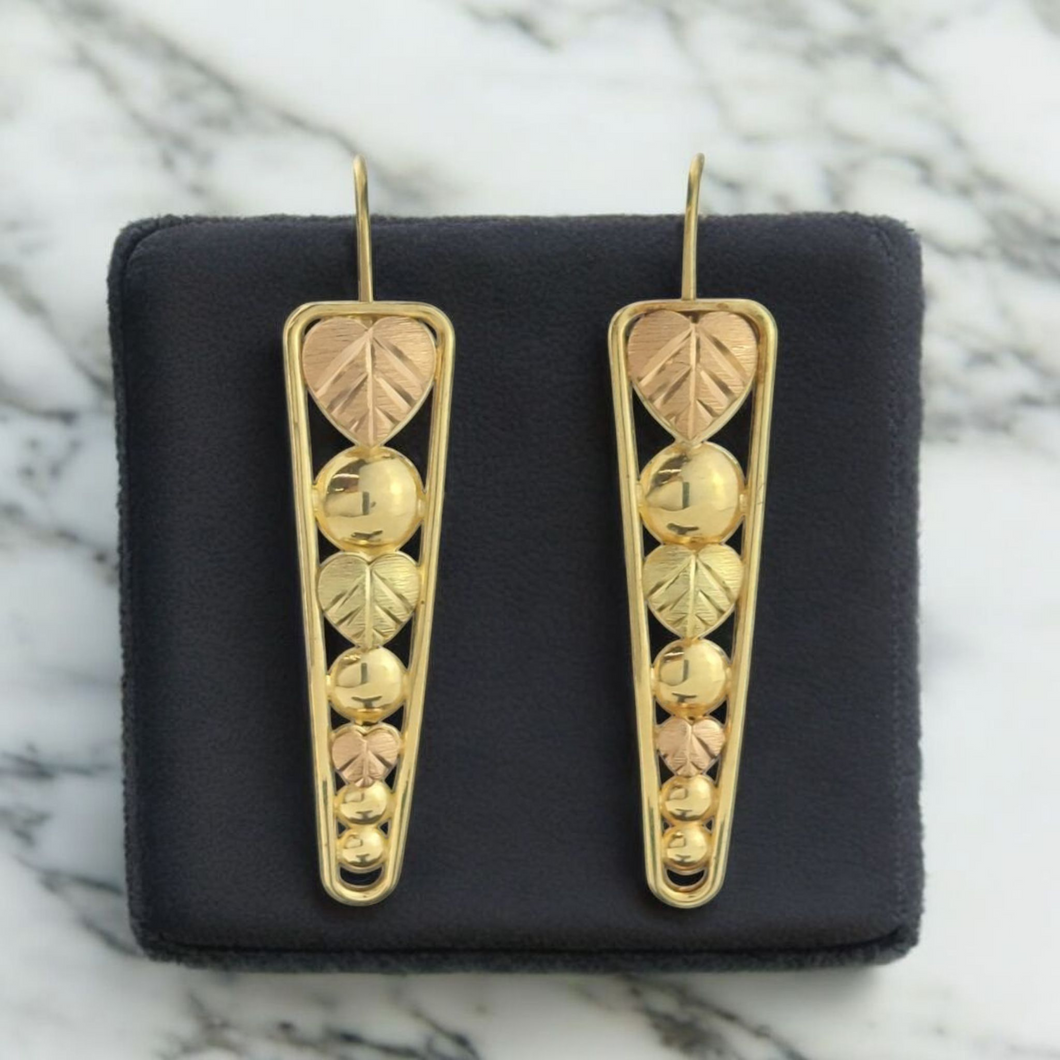 14K Yellow Estate Gold Art-Deco Leaf Earrings