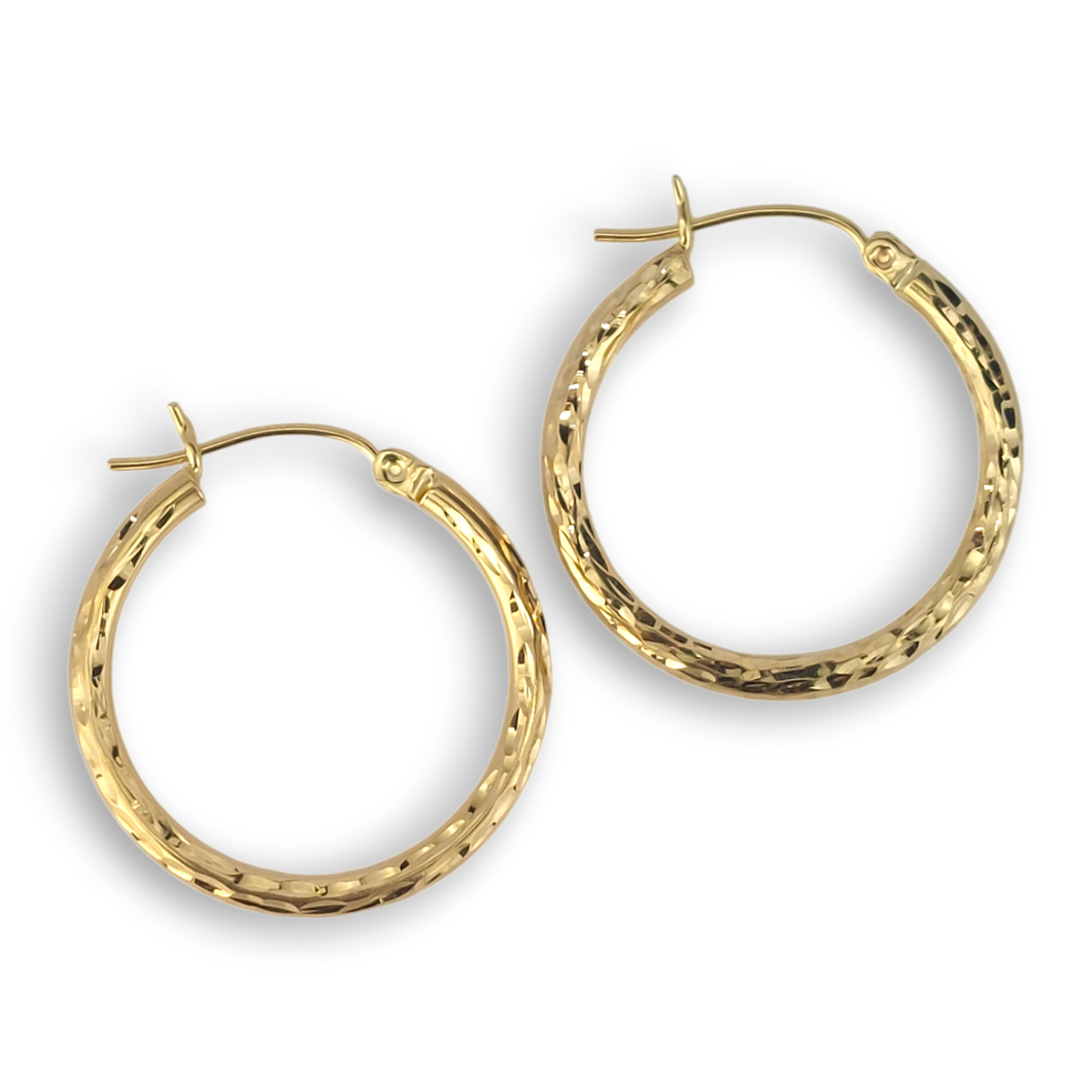 14K Yellow Gold Estate Diamond-Cut Hoop Earrings