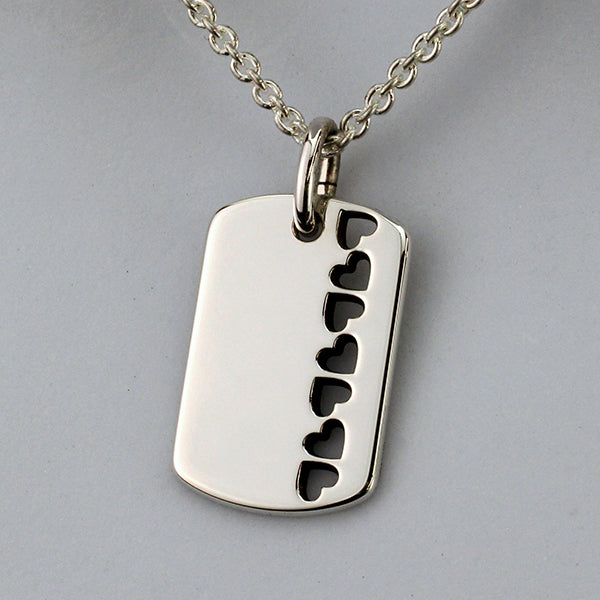 Silver Dog Tag Pendant with Heart Cut Outs V24B