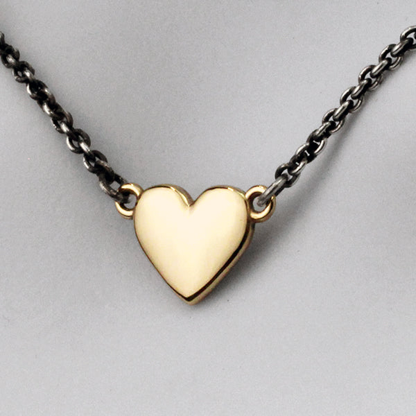 Gold Heart Pendant on Darkened Chain V24J