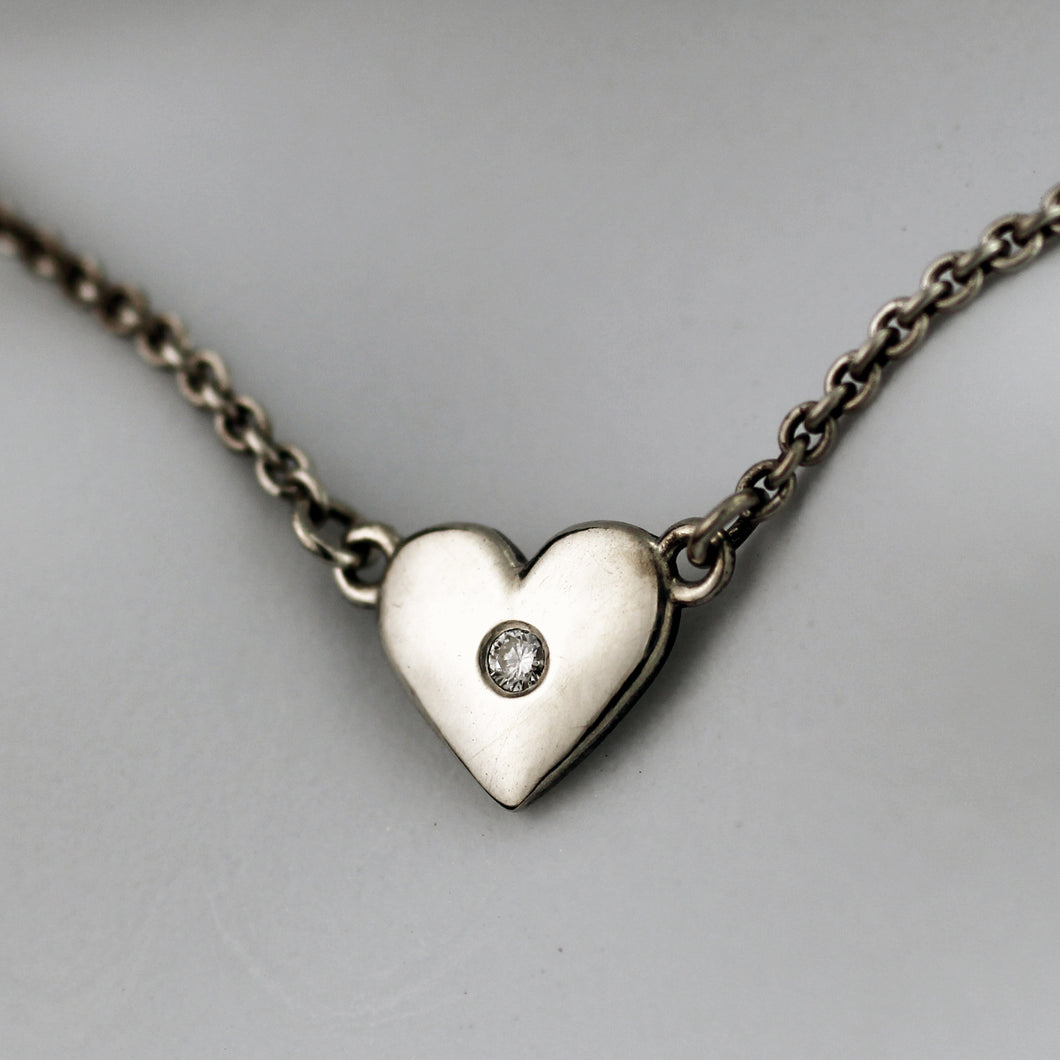 Antique Finished Silver Heart Pendant with Diamond V24