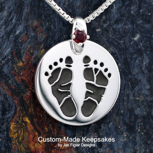 Round Footprint Necklace with Birthstone