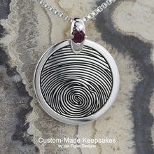 Load image into Gallery viewer, Round Fingerprint Necklace with Birthstone
