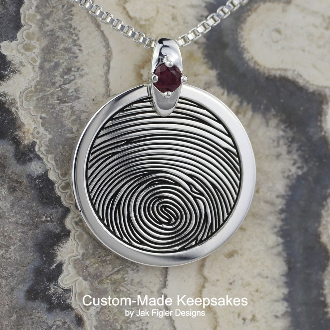 Round Fingerprint Necklace with Birthstone