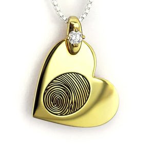 Yellow Gold Heart Fingerprint Necklace with Birthstone