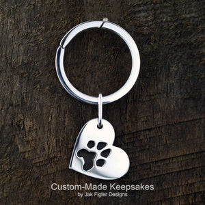 Heart on Side Pawprint Keychain