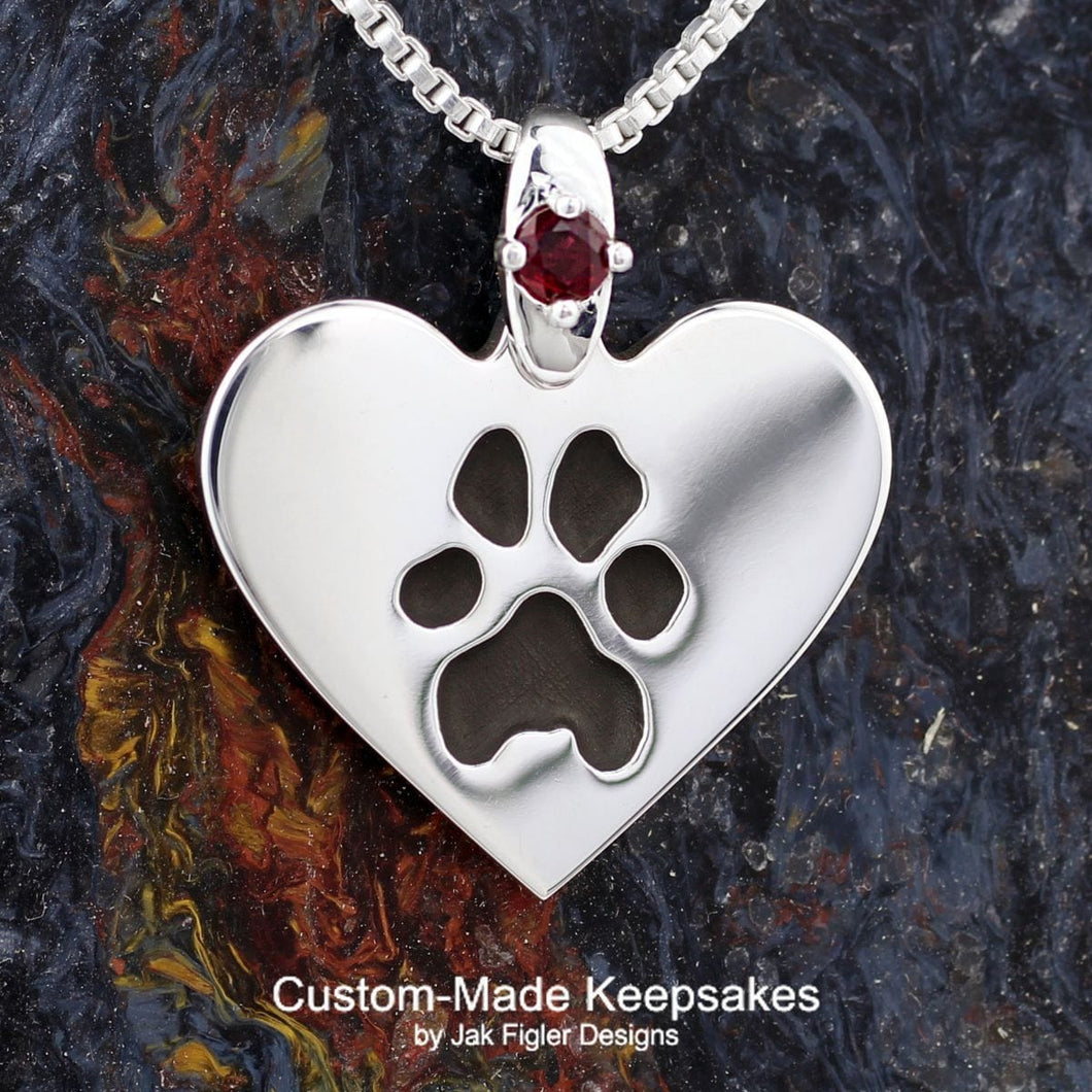 Heart Pawprint Necklace with Gemstone
